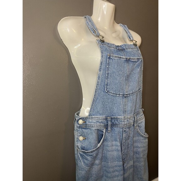 &Denim Overalls Womens 4 Light Wash Blue Denim Bib Adjustable Straps Distressed - Picture 4 of 11